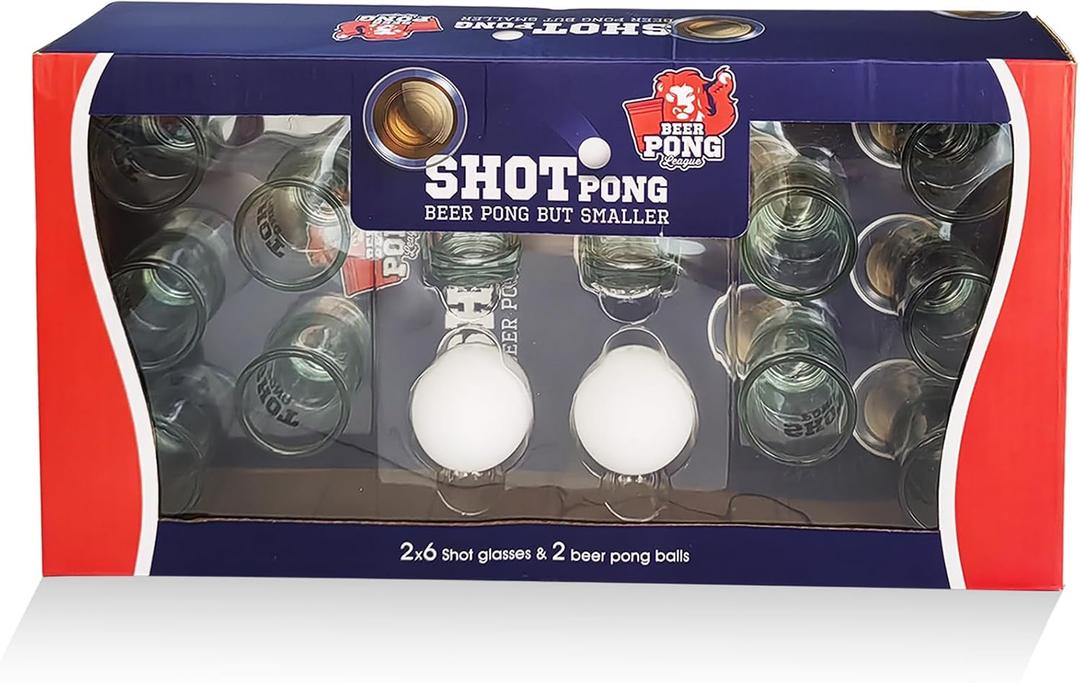 Mini Beer Pong Smaller Shot Pong Drinking Games for Adults Party 12 Shot Glasses 2 Pong Balls
