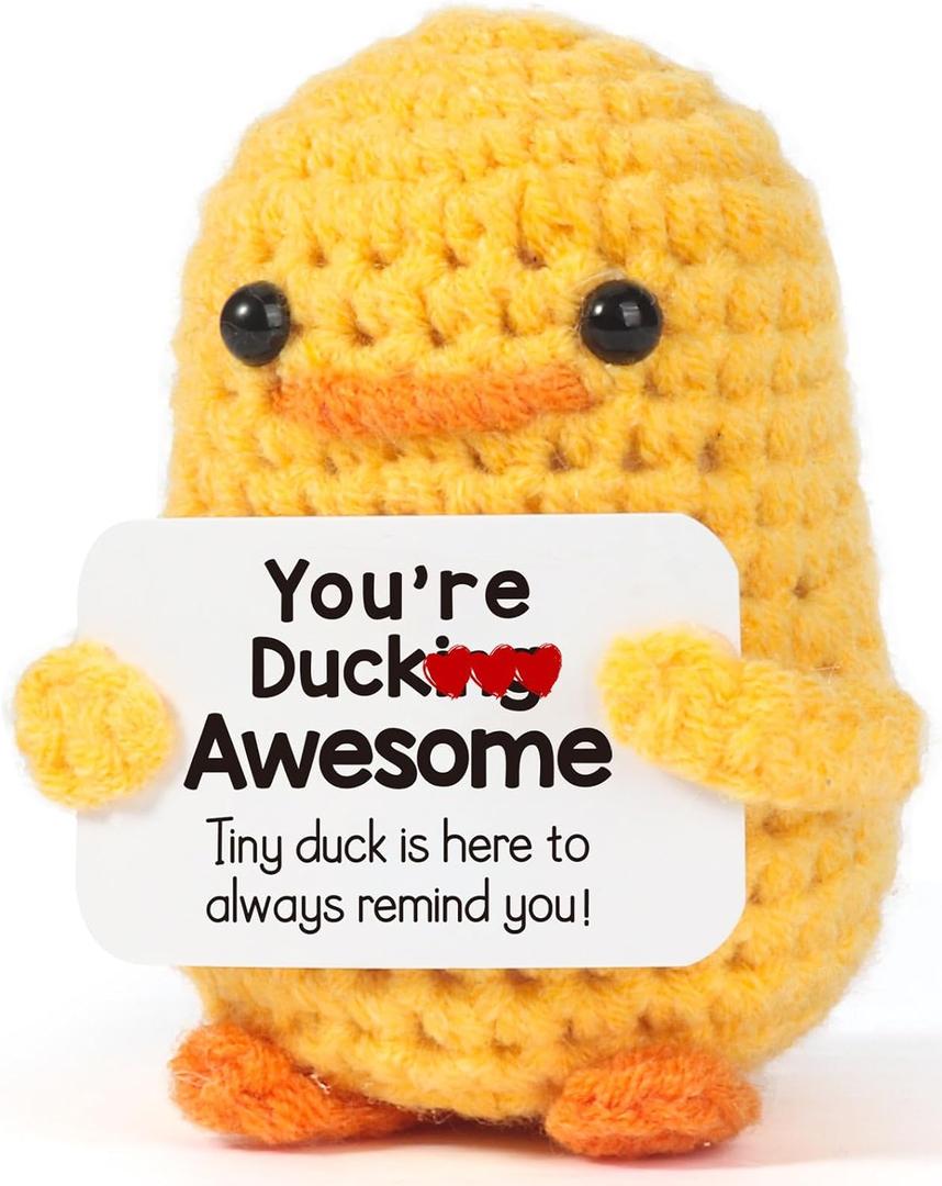 MBL Inspirational Positive Crochet Duck - Handmade Knitting Emotional Duck for Cheer Up Support Birthday Christmas White Elephant Stocking Stuffer Gifts, You're Duck Awesome, Funny Pickle Potato Duck