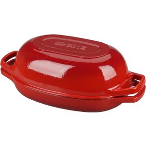 EDGING CASTING Enameled Cast Iron Oval Dutch Oven Pot with Lid, Dutch Oven for Sourdough Bread Baking, Bread Oven, Bread Dutch Oven, Oval Bread Pan, 5qt, Red