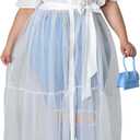 Sunlips Women's Sexy Plus Size Lapel Shirt Dresses Mesh See Through Puff Short Sleeve Flowy Swing Dress Clubwear (4X-Large Plus, 5298/White)