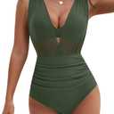 BMJL Womes One Piece Swimsuit Mesh Bathing Suit Tummy Control Swimsuits Plunge Bikini Tops 2025(M,Army Green)