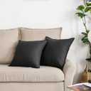 Jeanerlor Pack of 2 24 x 24 Inch Cotton Linen Soft Soild Decorative Square Throw Pillow Covers Green Cushion Case Set for Bedroom/Sofa/Car 60 x 60 cm, Black