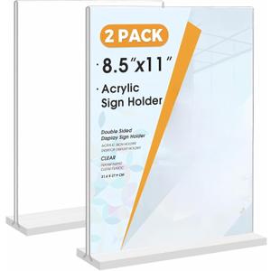 2 Pack Acrylic Sign Holder 8.5 x 11 Vertical Double-Sided Display