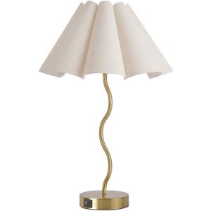 Touch Control Table Lamp with USB Ports, 22 Tall Gold Bedside Lamp with 3-Way Dimmable E26 Bulb, Fabric Shade & Curved Metal Stem, Modern Nightstand Lamp for Bedroom, Living Room, Office
