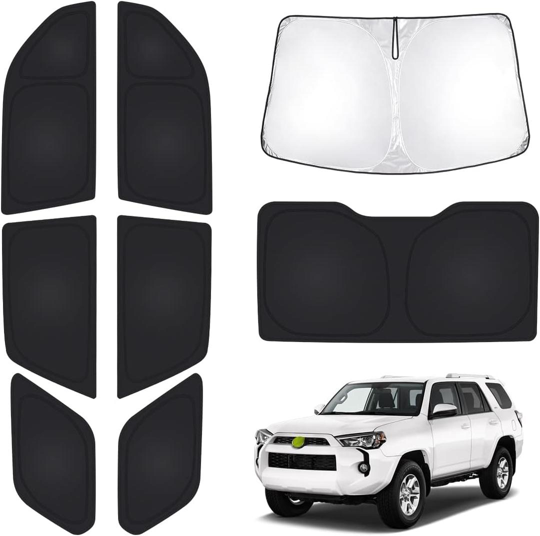 T TGBROS Windshield Sun Shade for Toyota 4Runner 2010-2024 Car Window Shades Thicken UV Block and Blackout Privacy Foldable Sunshades 8PCS Accessories Keep Cool Sun Visor Covers