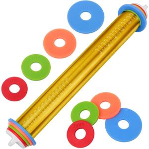 Adjustable Rolling Pins for Baking, Stainless Steel Rolling Pin with Thickness Rings, Metal Dough Roller for Fondant Cookies Pastry Pizza Pasta, Measuring Rolling Pin Baking Tools for Cake Baker, Gold