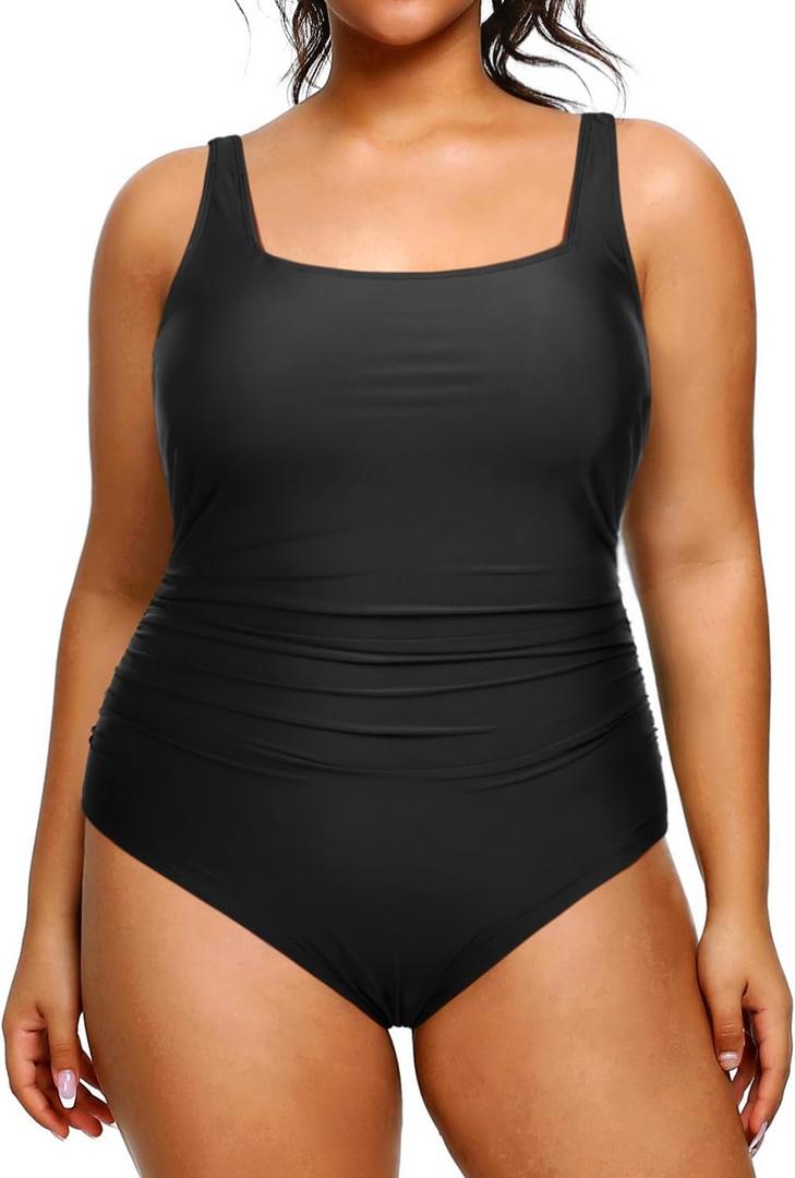 Daci Women Plus Size One Piece Swimsuit Athletic Tummy Control Ruched Bathing Suit 22W