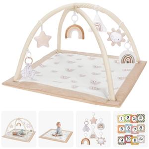 Mallify Washable Tummy Time Mat, Deluxe Baby Play Mat, Baby Play Gym with 6 Featured Toys and 12 Milestone Cards, Baby Gym for Infant & Toddler, Baby Play Mats for Floor, Non Slip Play Mat