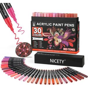 30 Colors Red Tones Acrylic Paint Pens, Pro Color Series Markers Set with 0.7mm Extra Fine Tip for Wood, Canvas, Stone, Glass, and Ceramic- DIY Art Supplies for Kids, Adults & Artists (Red)