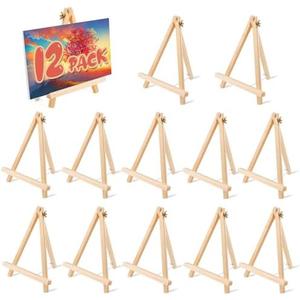 12 Pack 9 Inch Wood Easels, Easel Stand for Painting Canvases, Tripod, Kids Student Tabletop Easels for Painting, Art Craft Painting Easel Stand for Artist Adults Students