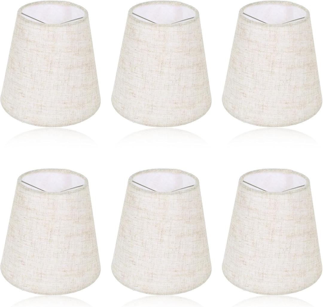 Chandelier Lamp Shades Set of 6, 5 Inch Mini Barrel Lampshades Replacement Small Clip on Linen Lampshade for Table Lamp Wall Sconce Ceiling Light Candelabra Light Bulbs Bottom 5.5''x 3.5''x 5.1''