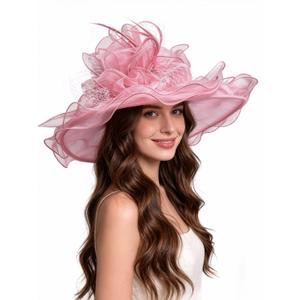 SAFERIN Women's Organza Church Kentucky Derby Fascinator Bridal Tea Party Wedding Hat (Pink)