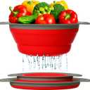 Comfify Ultimate Kitchen Strainers Set of 2 - Collapsible Silicone Colanders For Easy Storage - Use with Pasta & Veggies or as a Fruit or Berry Bowl with Strainer - Irreplaceable for Campers - Red