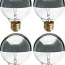 KOR (4 Pack) G25 Incandescent Light Bulb, Silver Half Chrome Crown with Mirror Reflect Glare-Less Finish, Decorative Globe 120 Volts, Lamp Shape, Medium Base, E26 Base, Dimmable. (40 WATT)