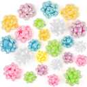 WRAPAHOLIC Light Color Gift Bow Assortment (24 Bows) Light Blue, Pink, Yellow, Green, White for Birthday, Wedding, Christmas, Baby Shower, Bridal (Glitter&Metallic Shine)