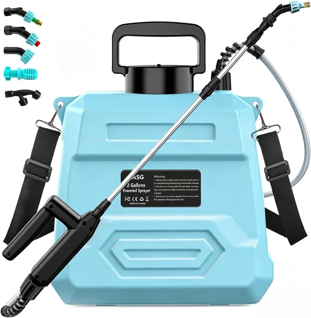 2 Gallon Battery Powered Sprayer, 7.4V Electric Weed Sprayer with USB Charging Handle, 5 Nozzle Options, Extendable Wand & Shoulder Strap for Lawn Care