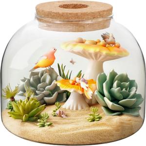 54 oz Glass Fish Bowl Vase with Cork Lid, Clear Bubble Planter Vase Globe Flower Centerpiece, 3 Inch Open Mouth Round Terrarium Vase, 6 Inch Diameter x 5 Inch Height