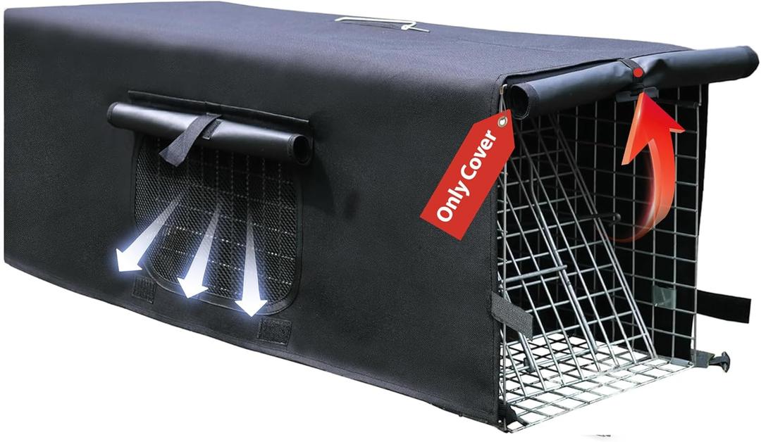 Anmials Trap Cage Cover, Trap Cage Cover with Mesh Window for 1-2 Door Humane Animal Trap Cage 32 x 10 x 12 Inch Cover Only ((Upgrade) Black)