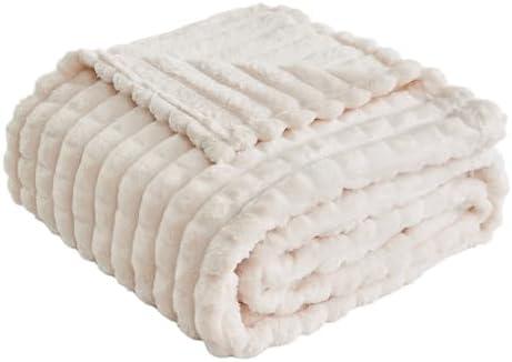 Amelie Home Blanket for Couch Soft Warm Fuzzy Blankets for Sofa All Season Use, 50x60 Inches, Ivory