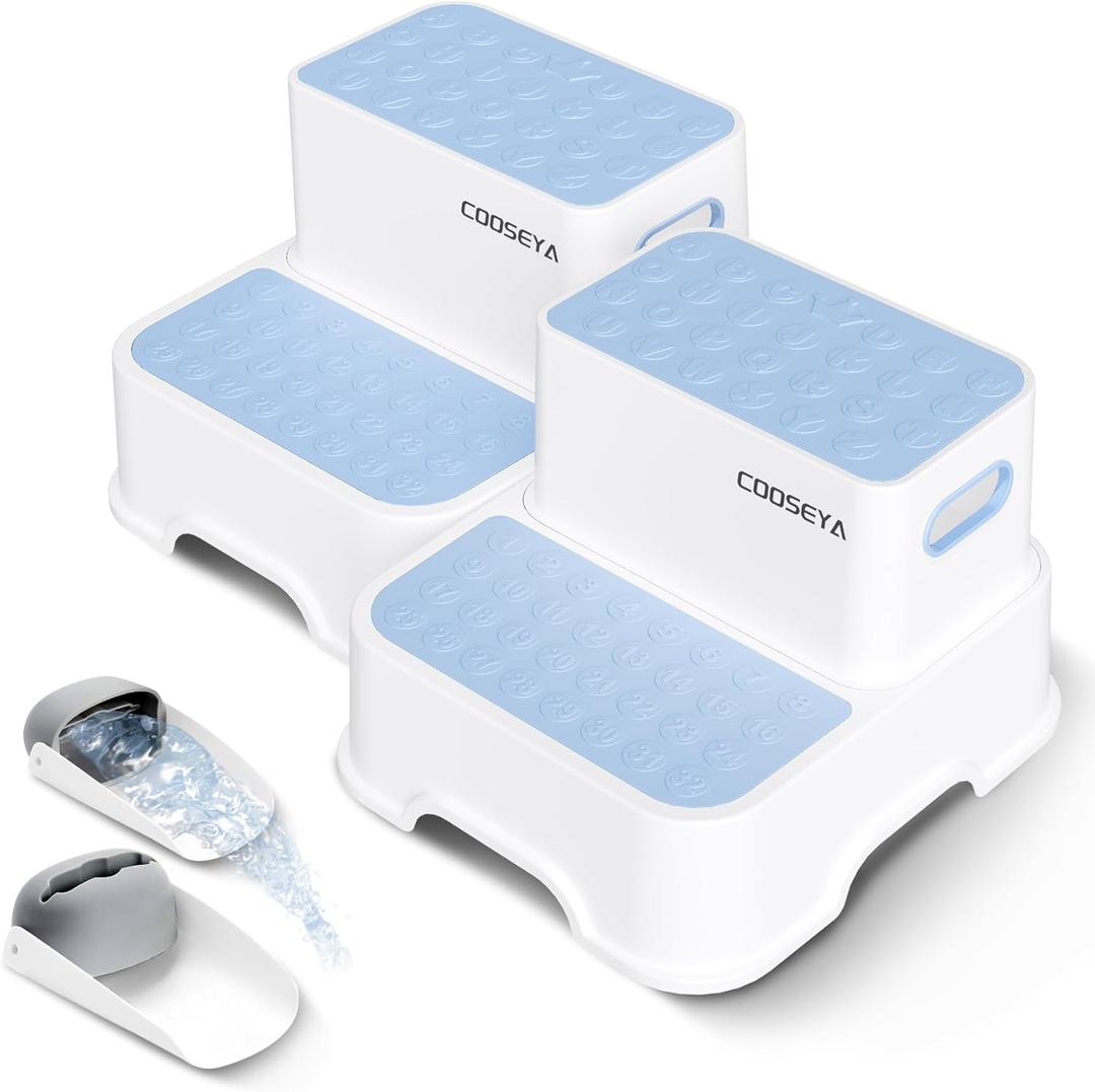 COOSEYA 2 Step Stools for Kids,Toddler Step Stool for Bathroom Sink,No-Slip Double up Stepping for Toddlers Bathroom, Multifunctional Toilet Potty Stool for Kids,Toilet Potty Training(2 Packs)Blue