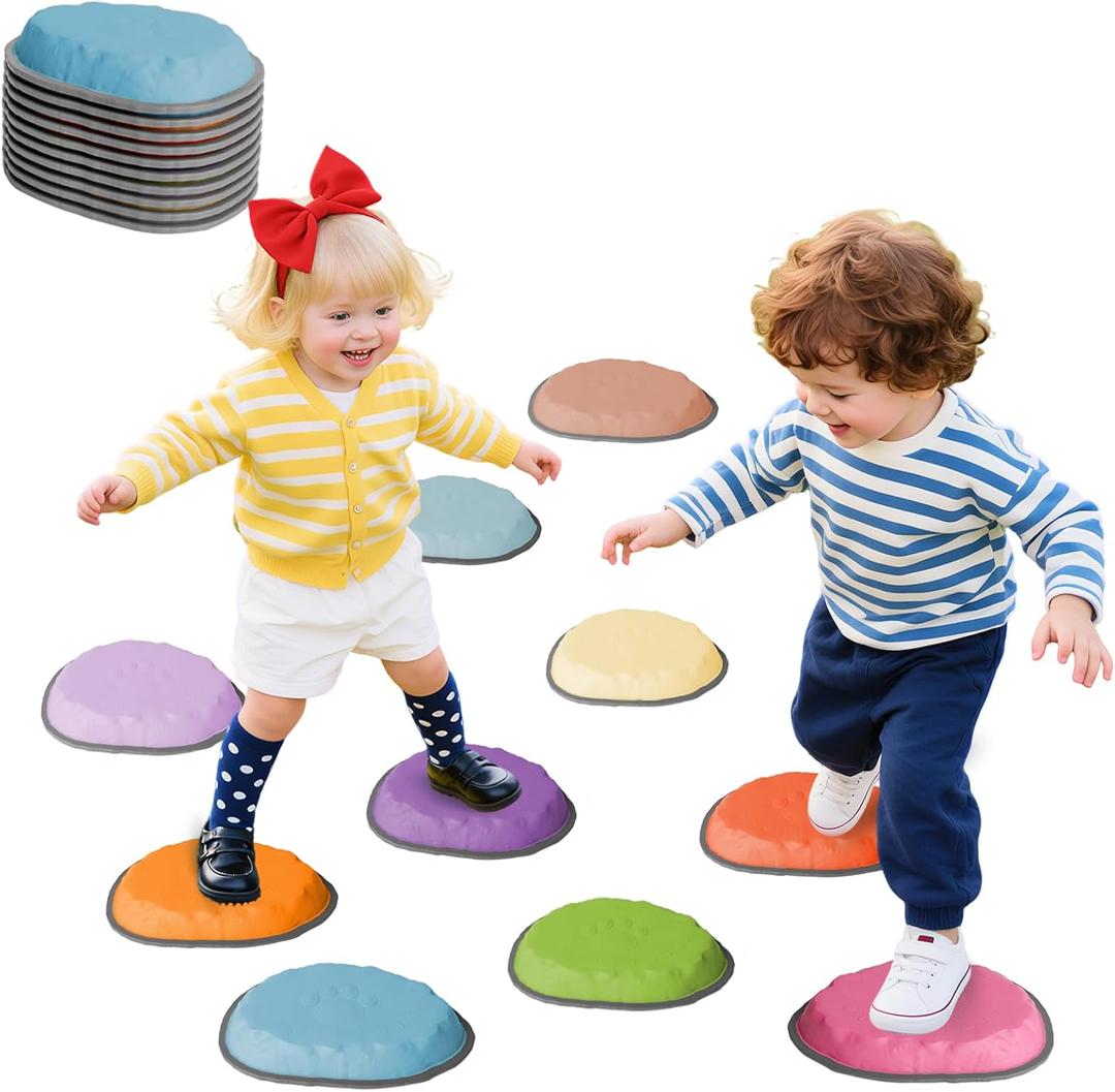 Stepping Stones for Kids, 10 PCS Non-slip Toddlers' Balance Sensory Toys, Indoor & Outdoor Play, Obstacle Course Game for Children Promoting Coordination and Motor Skills, Ages 3 4 5 6 7 8+