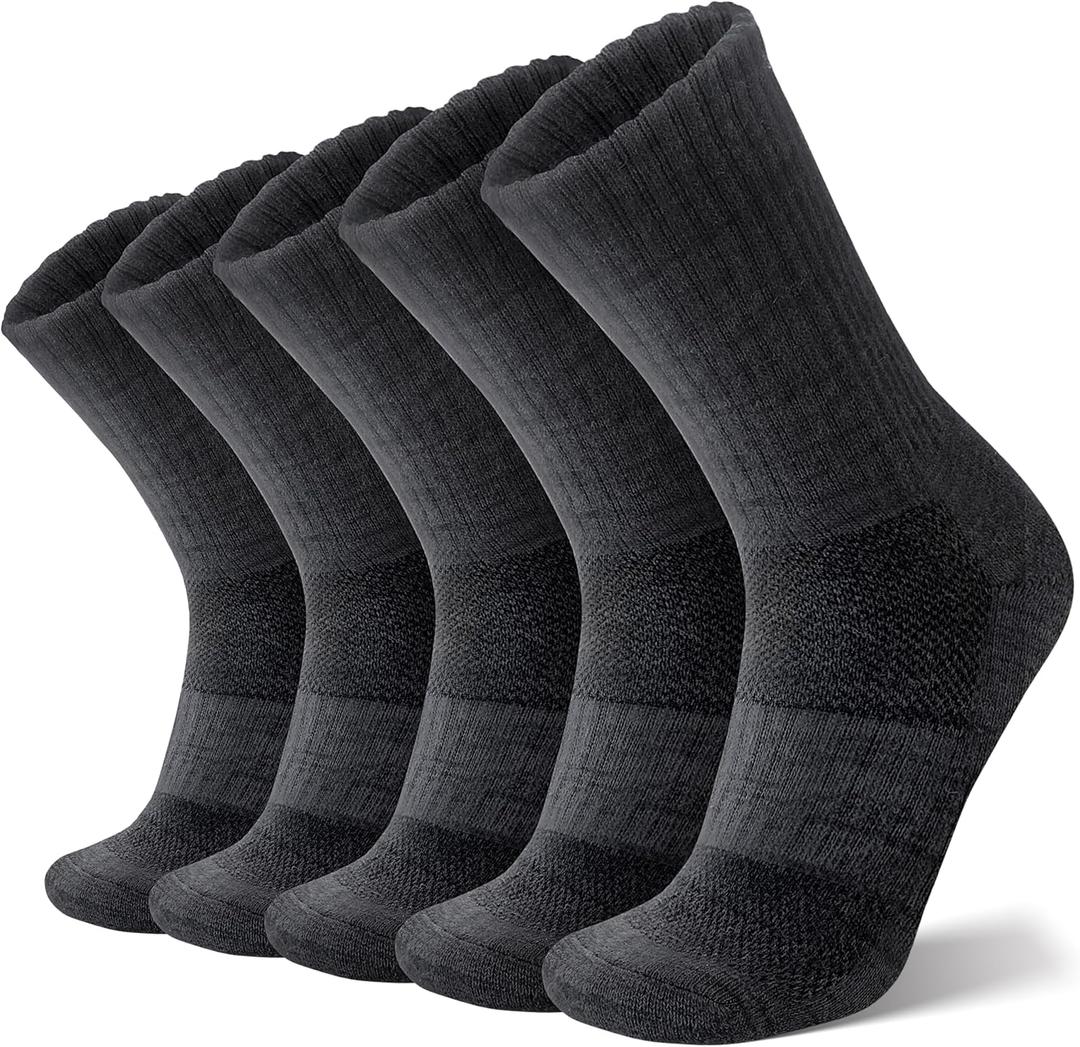 ANTSANG Merino Wool Hiking Socks for Men & Women 5 Pairs Thermal Warm Winter Thick Cushion Moisture Wicking Crew Boot Socks L