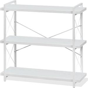 HCHQHS Bookshelf, 3-Tier Industrial Bookcase, White Open Book Shelf, Freestanding Horizontal Bookshelves with Metal Frame, 35.8"W x 35.8"H