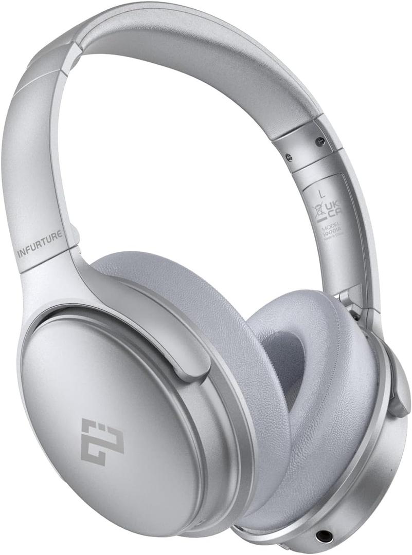 INFURTURE Over Ear Headphones Active Noise Cancelling Headphones,H1 Bluetooth Headphones, Deep Bass Headset, Low Latency, 90H Playtime, Foldable Headphone for Sport Running Cool Gadgets Gift (Silver)