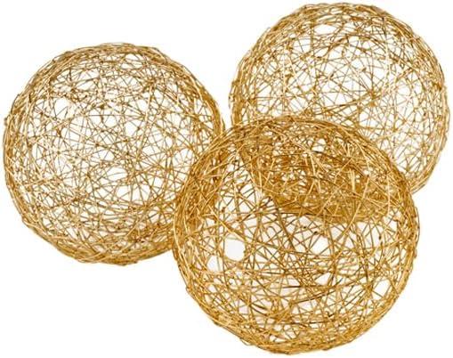 Modern Day Accents 3377 Guita Gold Wire Spheres Set of 3, Decorative Balls, Orb Ball, Shelf Decor, Table Dough Bowl Filler Home, Office, Kitchen, Living Room, Room Decor Aesthetic, 3" D