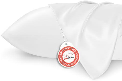 Bedsure Satin Pillowcases, Similar to Silk Pillow Cases Queen Size Set of 2, Pure White Cooling Pillow Case for Sleeping Women with Envelope Closure, Gifts for Women Men, 20x30 Inches, 2pcs