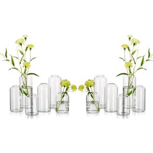 Glass Bud Vases for Flowers - Hewory Blown Modern Small Glass Vases for Centerpieces Set of 12, Mini Clear Bulk Flower Vases for Wedding Party Events Home Decor Floral Arrangement (Not Include Flower)