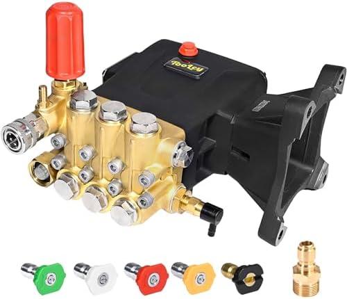 TOOLCY Pressure Washer Pump 3600-4400 PSI Max 4.4 GPM, 1 inch Shaft Horizontal Triplex Plunger Power Washer Pump Replacement, Direct Drive Pressure Pump with Unloader, 5 Nozzle Tips, M22-14mm Adapter