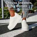 Chouiss Sneakers for Women, Stylish Thick Soled Breathable White Walking Shoes, Non Slip, Lightweight, Comfortable, Soft Sole, White, Size 6.5