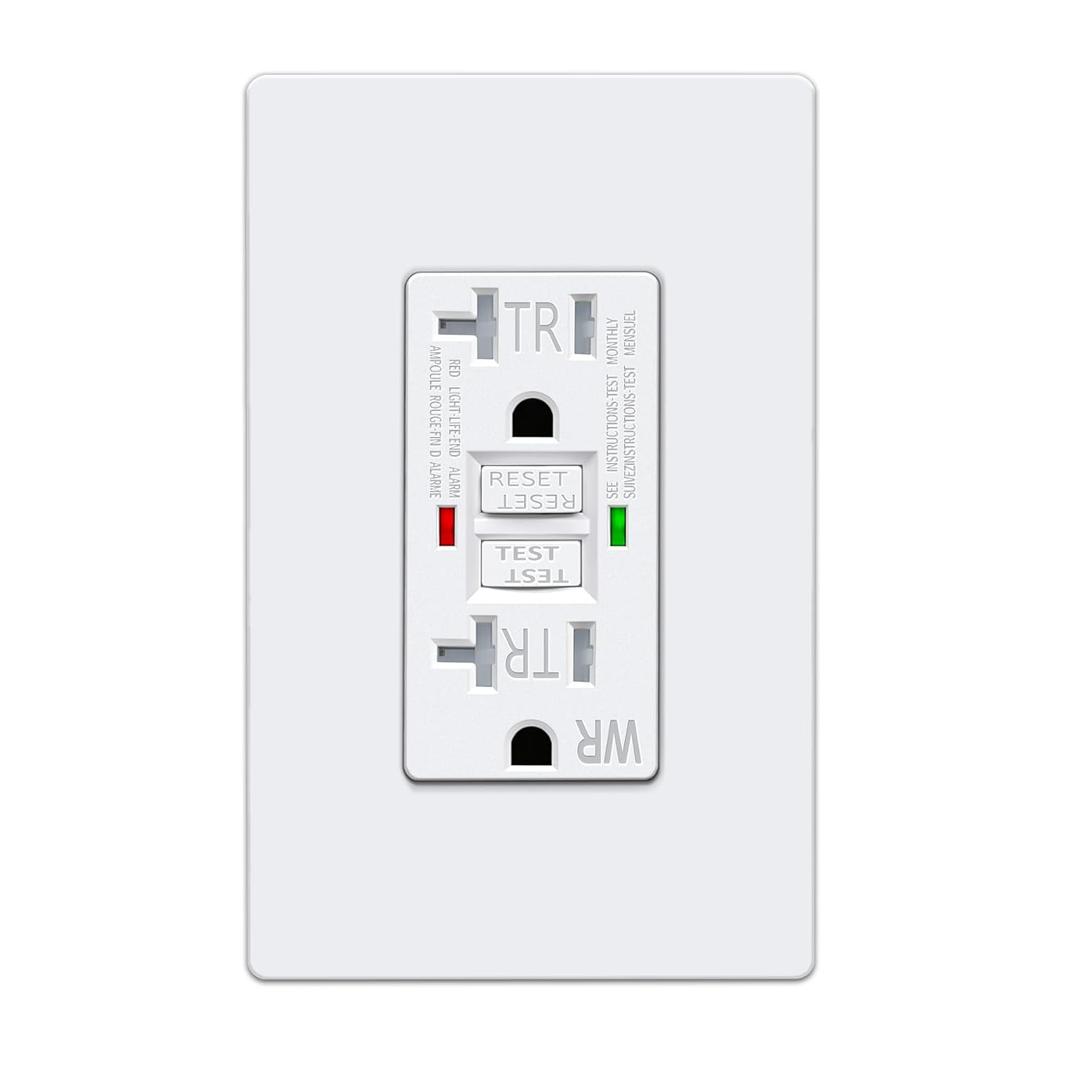 ELECTECK GFCI Outlets 20 Amp, Outdoor Weather Proof (WR), Self-Test GFI Receptacles with LED Indicator, Ground Fault Circuit Interrupter, Screwless Wallplate Included, UL Listed, White
