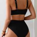 Sexy Ribbed Bikini Set 2 Piece Womens High Waisted V-Cut Cheeky High Leg Tummy Control Longline Swimsuit (Black, S)