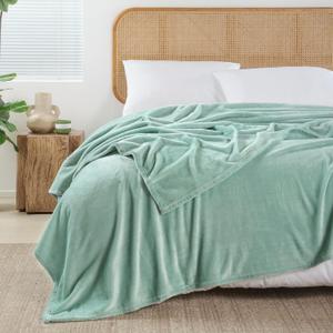 Queen Size Fleece Blanket for Bed, Sage Green Soft Warm Fuzzy Cozy Throw Blankets for Women Men Gift, Plush Microfiber Flannel Blanket Suitable for All Seasons, 90x90 Inches