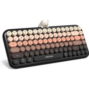 Wireless Bluetooth Keyboard for iPad/Tablet/Laptop/PC/Windows/Mac, Retro Typewriter Keyboard Colorful Round Keycaps, Cute Magnetic Bear, Multi-Device Support, 2.4GHz Cordless Connection with Shortcuts