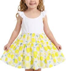 Hotfiary Toddler Girls Summer Dress Kids Sleeveless Ruffle Tiered Swing Dresses Casual Beach Sundress Clothes Cute Outfits Lemon,4-5T