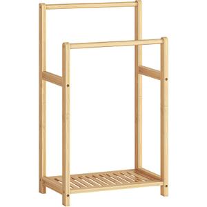 HOOBRO Freestanding Towel Rack for Bathroom, 2 Tier Decorative Bamboo Blanket Rack, Quilt Display Stand with Storage Shelf, 16.5" L x 9.4" W x 30.5" H, Bedroom, Living Room, Natural Color YL02LB01