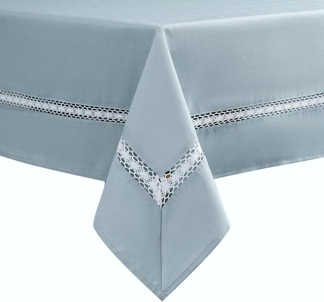 EHouseHome Heavy Duty Fabric Tablecloth with White Lace-Waterproof/Wrinkle Free/Stain Resistant/Oil Proof-for Dining,Indoor&Outdoor,Wedding,Holiday,Blue Fog,Rectangle 60x84Inch