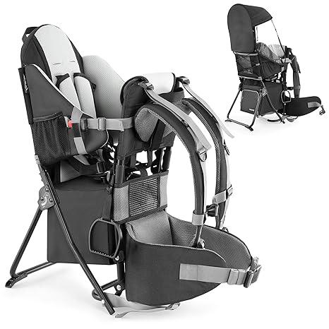 besrey Baby Backpack Carrier, Toddler Hiking Backpack with Safety 3-Height Seat, Adjustable Straps&Waist Belt, Foldable Frame Lightweight Large Capacity Child Carrier for Hiking (Shiny Black)