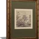 Vintage Gold Framed Wall Art Tree Forest Landscape Painting Canvas Prints Green Gray Tree Natural Sketch Picture Rustic Farmhouse Poster Artwork for Living Room Bedroom Bathroom, 9x11in
