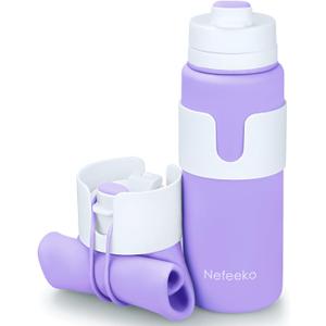 Nefeeko Collapsible Water Bottle, BPA Free 26oz Foldable Water Bottle for Travel Sports, Leak-Proof Spill-Proof Portable Water Bottles with Carabiner, Lightweight (Purple)