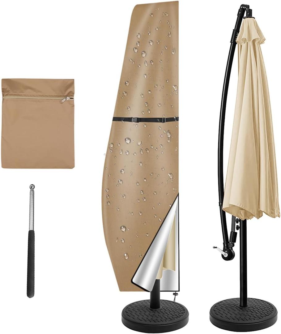 Neween Patio Umbrella Parasol Cover - 210D Waterproof Outdoor Offset Banana Style Umbrella Cover - Fits Cantilever Offset Umbrella 7-11 Feet,Khaki