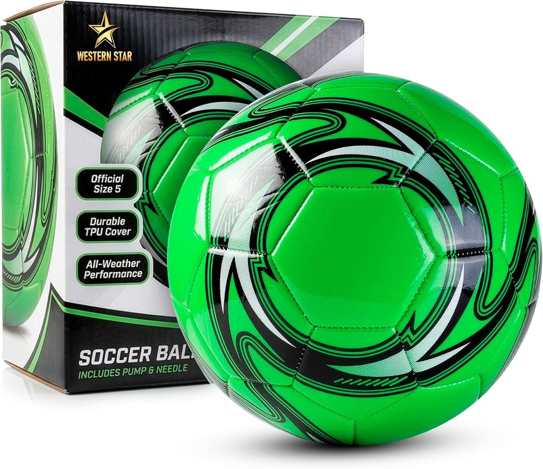 Western Star Soccer Ball Size 4 - Official Match Weight - 6 Designs - Youth & Adult Soccer Players - Attractive and Durable Design - Match Grade Soccer Ball (Helix Green, 4)