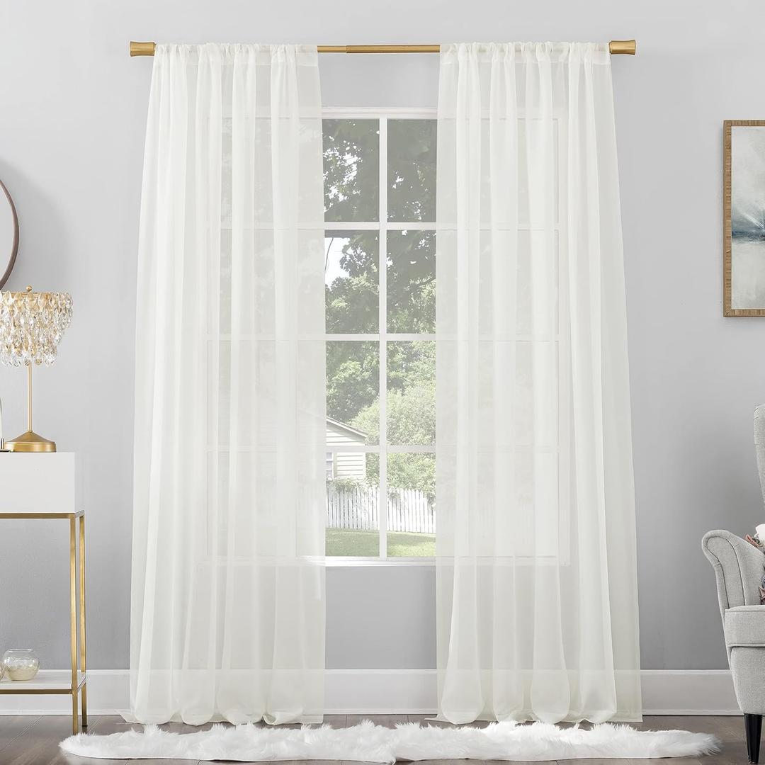 No. 918 Mallory Sheer Voile Rod Pocket Curtain Panel, 59" x 84", Eggshell