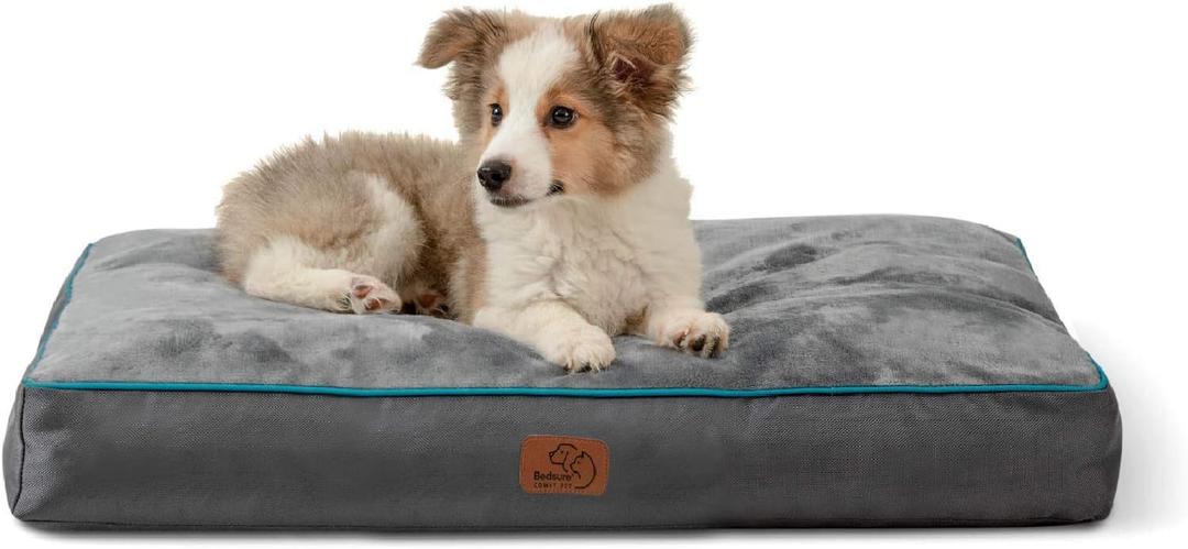 Bedsure Waterproof Dog Bed for Medium Dogs - 4 Inch Thicken Up to 45lbs Pet Mat Pillows with Removable Washable Cover, Grey (30.0"L x 20.0"W x 4.0"Th)