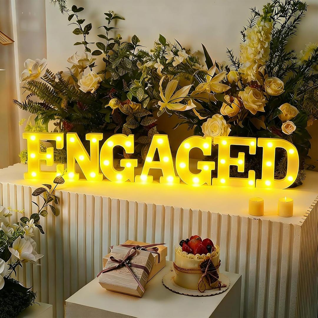 Honoson 7 Pcs Engagement Party Decorations, 6.5 Inch Engaged LED Letter Lights Sign Engaged Table Decoration for Wedding Engagement Bridal Shower (Yellow)