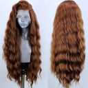 Long Lace Wig Synthetic Lace Front Wigs for Black Women Free Part Wavy Hair Wigs Brown High Temperature Fiber Cosplay Wig 24 inch (#30 Curly)