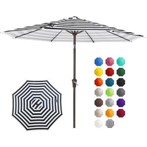 JEAREY 10FT Patio Umbrellas Outdoor Table Umbrella with Push Button Tilt and Crank, Market Umbrella 8 Sturdy Ribs UV Protection Waterproof for Pool, Garden (Black & White Stripe)